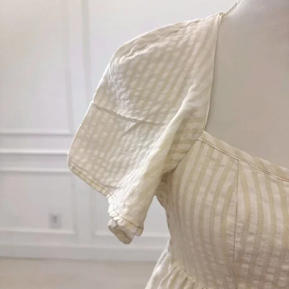 URBAN OUTFITTERS Cream Gingham Puff Sleeve Square Neck Mini‎ Dress S P - Picture 7 of 9